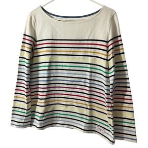 New Authentic Talbots Shirt  M Cream Multi Colored Stripe Blue Red Knit LS Top